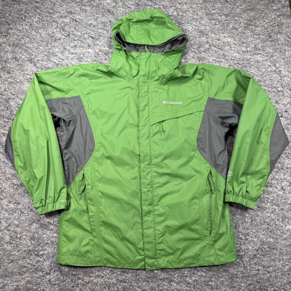 Columbia Omni-Tech Rain Jacket Mens Medium Green Gray Waterproof Hooded Shell